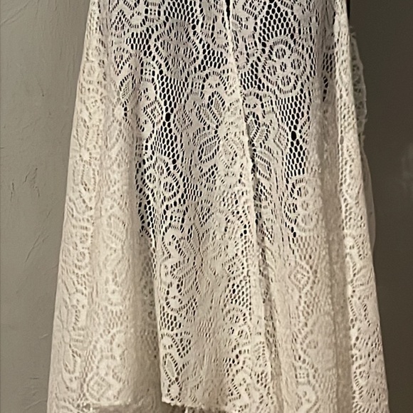 OS Vintage 1988 Time USA cream ivory lace sleeveless open long cardigan - Picture 6 of 12